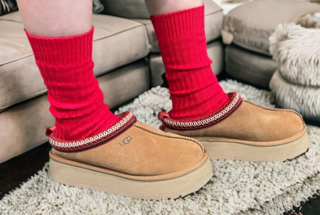 NoRch Calf-High Ribbed Knit Stretch Socks Red (US Women Size 6-10), Soft Ribbed Cotton Blend | Durable & Comfort | Ideal for Everyday Casual wear - Image 3