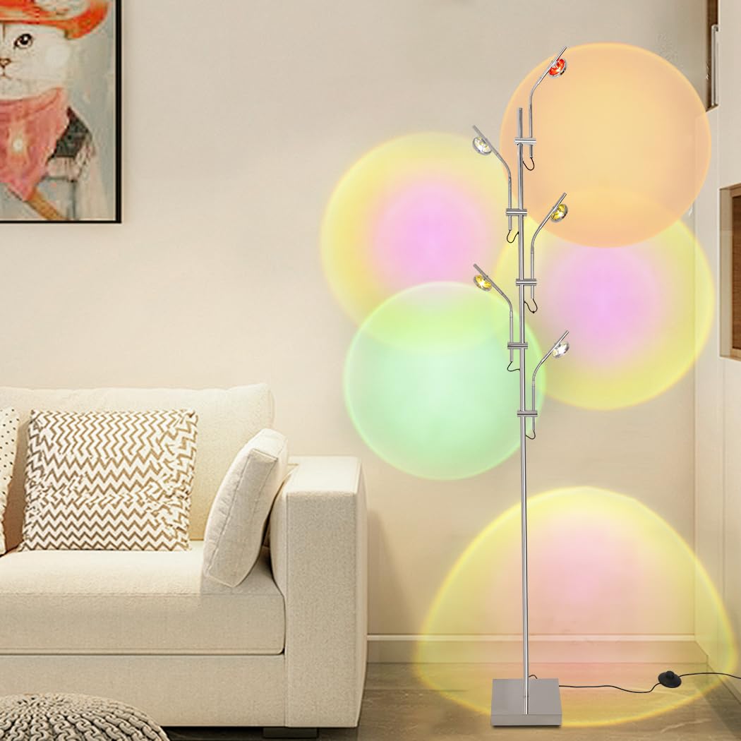 Piantana Lampada da Terra con Proiettore RGB,Lampade da Terra a LED per Soggiorno con 5 Teste di Lampade con Angoli Regolabili,Lampada Tramonto con Filtri di Colore Intercambiabili per Camera da Letto