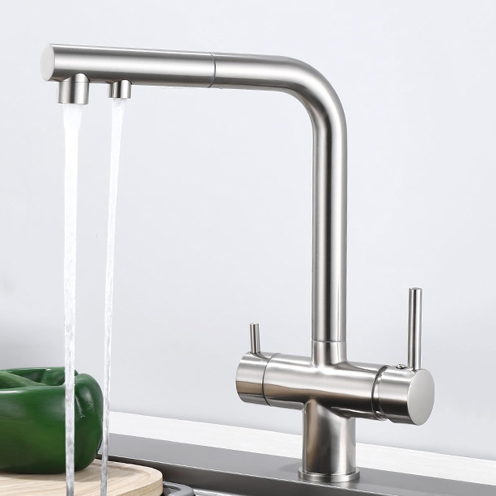 BHFPFZA 3 Way Kitchen Mixer Tap with Pull Out Gun Dual Mode Drinking Water Filter Tap - Gray 3 in 1 Faucet for Kitchen Sink Easy Installat Slish Design