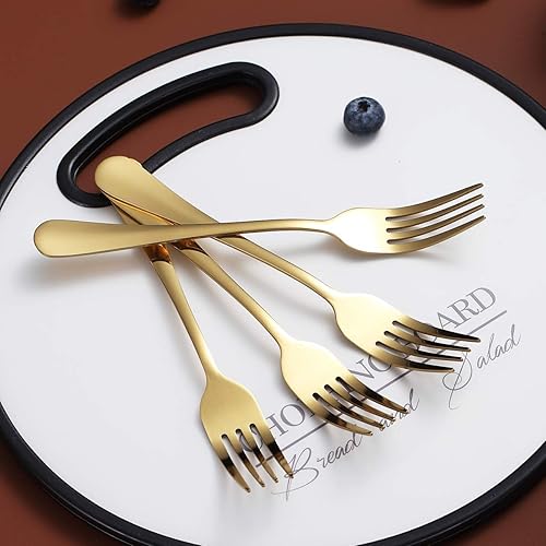 Miniatura 3 de Berglander - Juego de 4 tenedores dorados chapados en oro de titanio de acero inoxidable de 7.9 pulgadas, tenedores y cucharas, cubiertos y