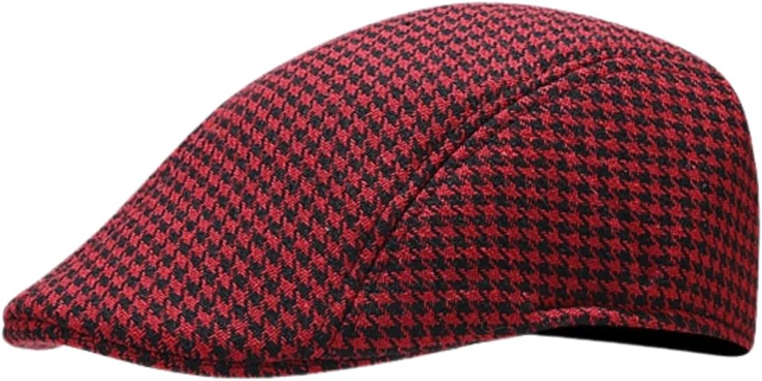 yolrdiw Classic Houndstooth Plaid Ivy Flat Cap Gatsby Cabbie Driver Newsboy Hat for Men Women