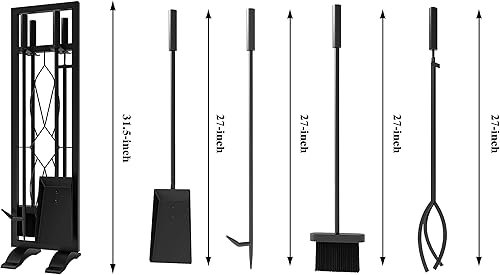 Miniatura 5 de Fire Beauty Juego de herramientas para chimenea, 5 piezas, accesorios para fuego, soporte para estufas de leña, mango de hierro forjado, soporte