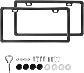 2 Pack License Plate Frames Kit, Matte Black Universal Car License Plate Holders for US Car, License Plate Bracket Cover Replacement, Rust Proof, Anti-Rattle, Withstand All Weather Condition
