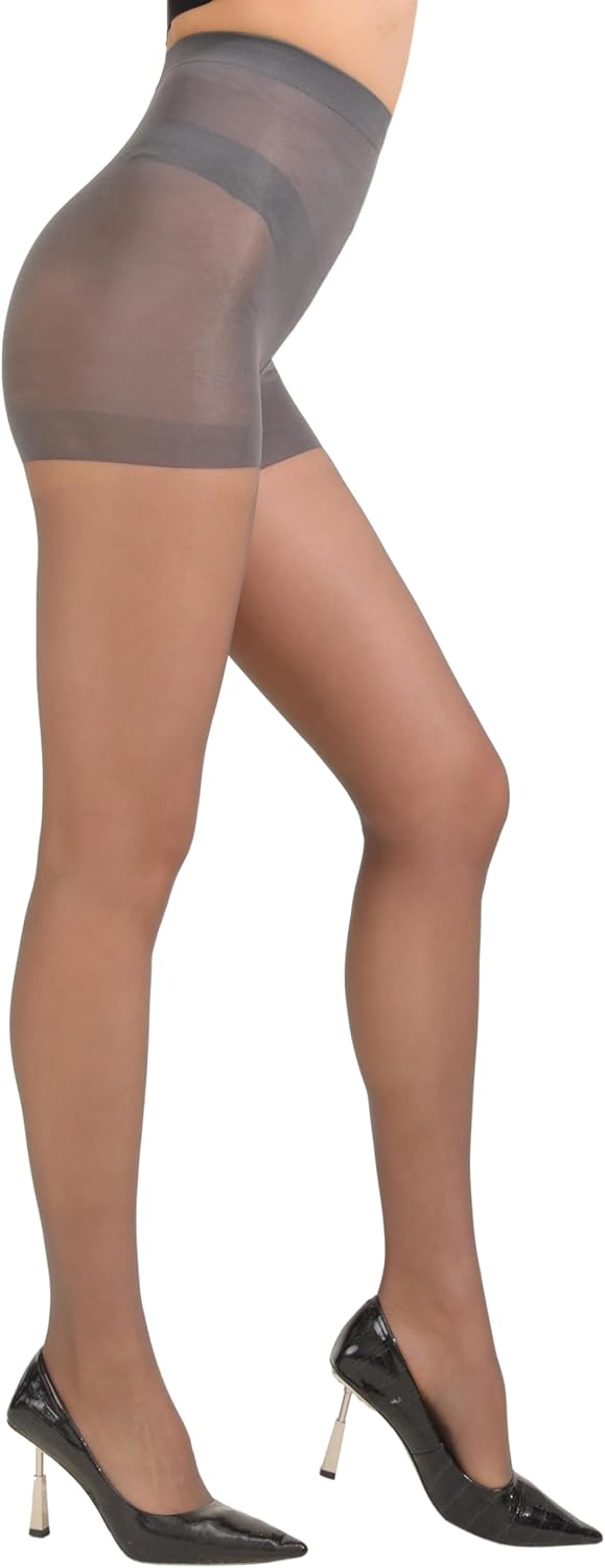 3 Pairs Women's 20D Pantyhose with Control Top and Reinforced Toes - Image 3