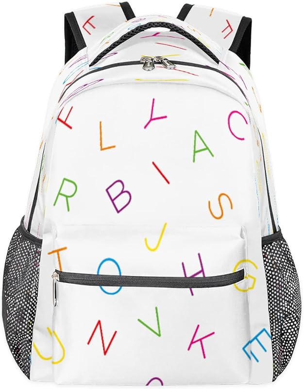 Mochilas para meninos e meninas alfabeto inglês mochila para laptop, mochila escolar com vários bolsos, mochila colorida com alça de ombro ajustável para viagens, caminhadas, acampamento, Multi, Medium, Mochilas Daypack em oferta na Shopee