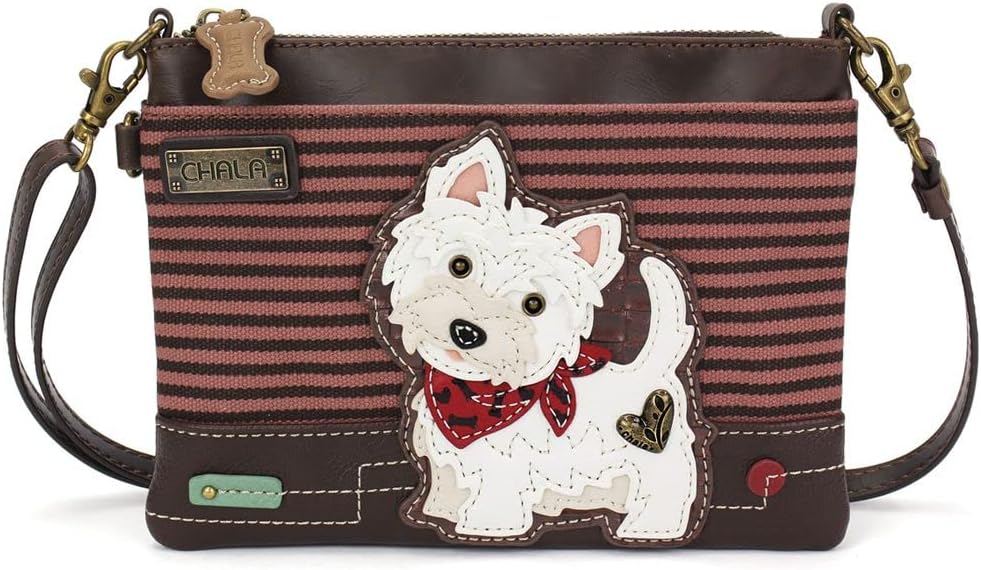 Chala Group Handbags Westie Mini Crossbody Handbag Purse- Convertible Straps, Burgundy Stripe