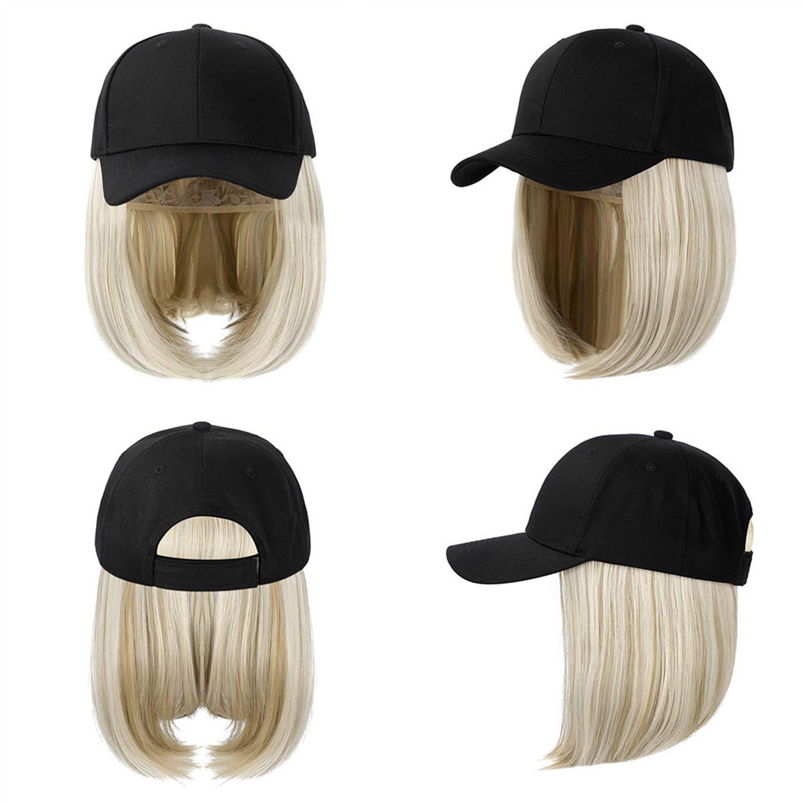 Gorra Calva Gorra corta BoB Peluca de pelo diaria Pelo corto béisbol celebridades Sombrero blanco y negro Gorro de Pelo(4)