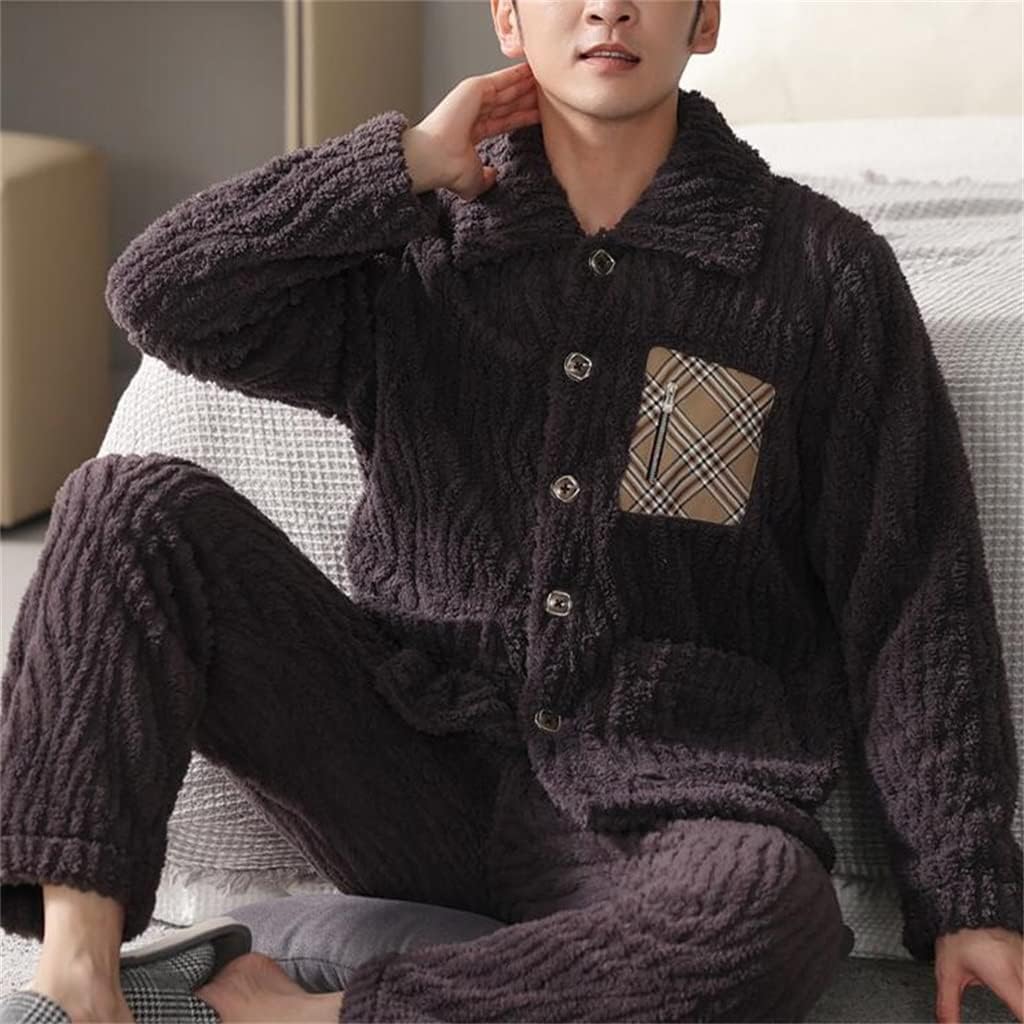 Thickened loungewear suit winter men's lapel pajamas coral fleece facecloth