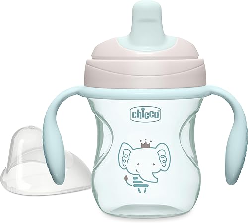 Chicco Entrenador semi-suave con boquilla resistente a mordeduras y tapa sin derrames, 7 onzas.  Asas extraíbles y antideslizantes  Apto para
