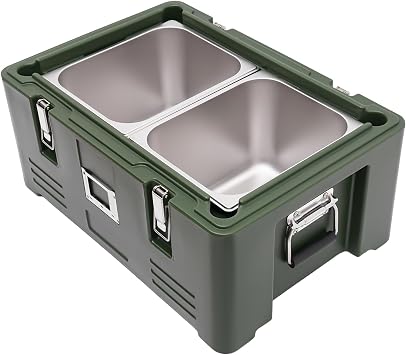 Insulated Food Pan Carrier Box, 31.7Qt Food Warmer with 2 Stainless Steel Pans,Long-lasting Insulation, Hot Box for Catering Hotels, Outdoor PartiesBlack