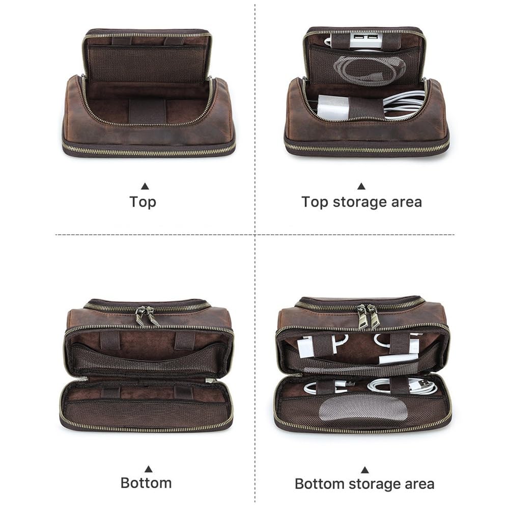 Bolsa organizadora de Cables de Viaje, Estuche Enrollable for Cargador con Cremalleras, Organizador tecnológico de Cuero for Banco de energía, Cables, artículos Esenciales de Viaje(Red)