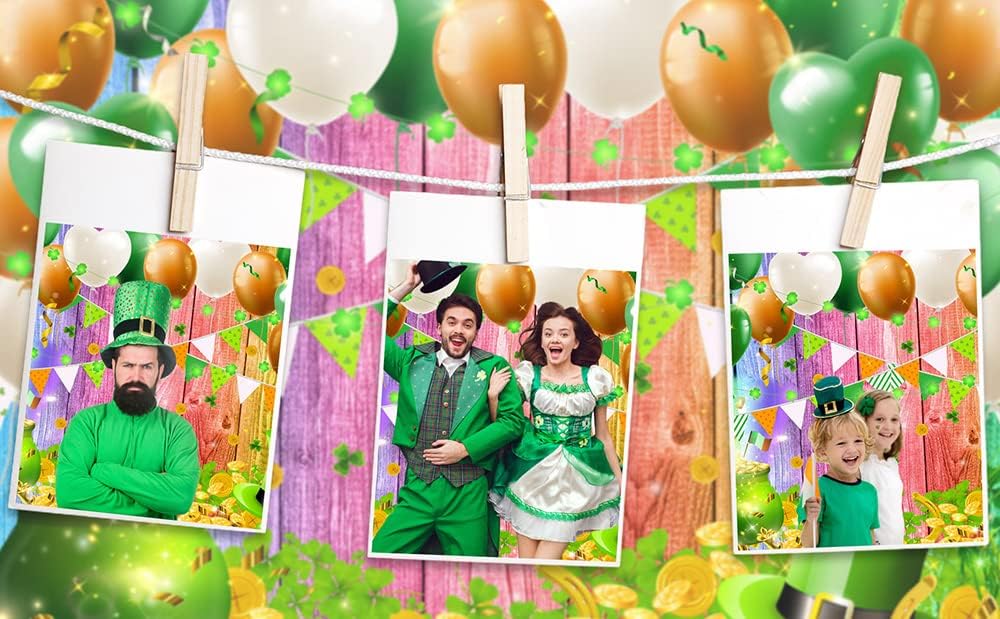 Avezano St. Patrick's Day Backdrop Rustic Rainbow Irish Balloons Banner Glitter Shamrock Lights Gold Coins Background Kids Newborn Baby Shower Birthday Party Decor Photo Booth Props (7x5)