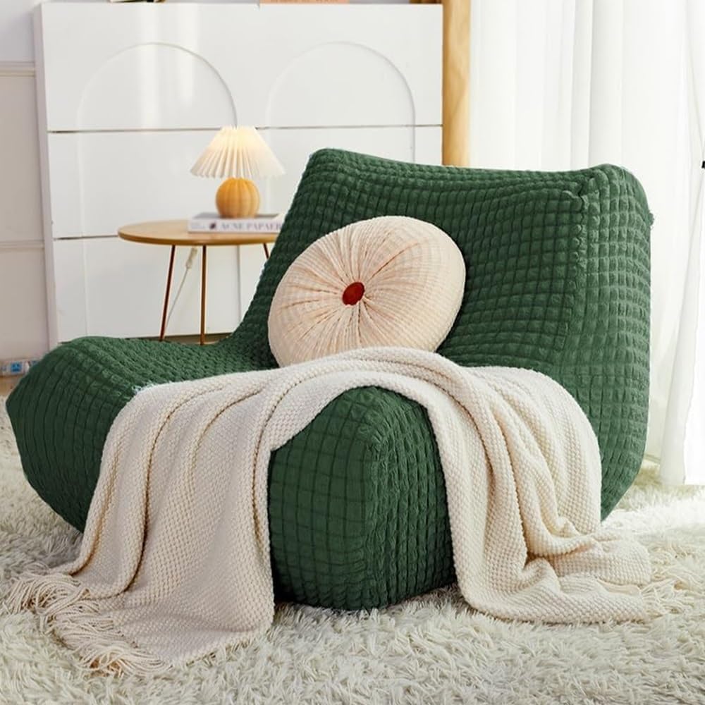 TANGHULU Stretch Fireside Chair Cover, Armless Chaise Lounge Slipcover Lazy Floor Couch Furniture Protector Bean Bag Cover with Elastic Bottom for Living Room Bedroom(Dark Green)