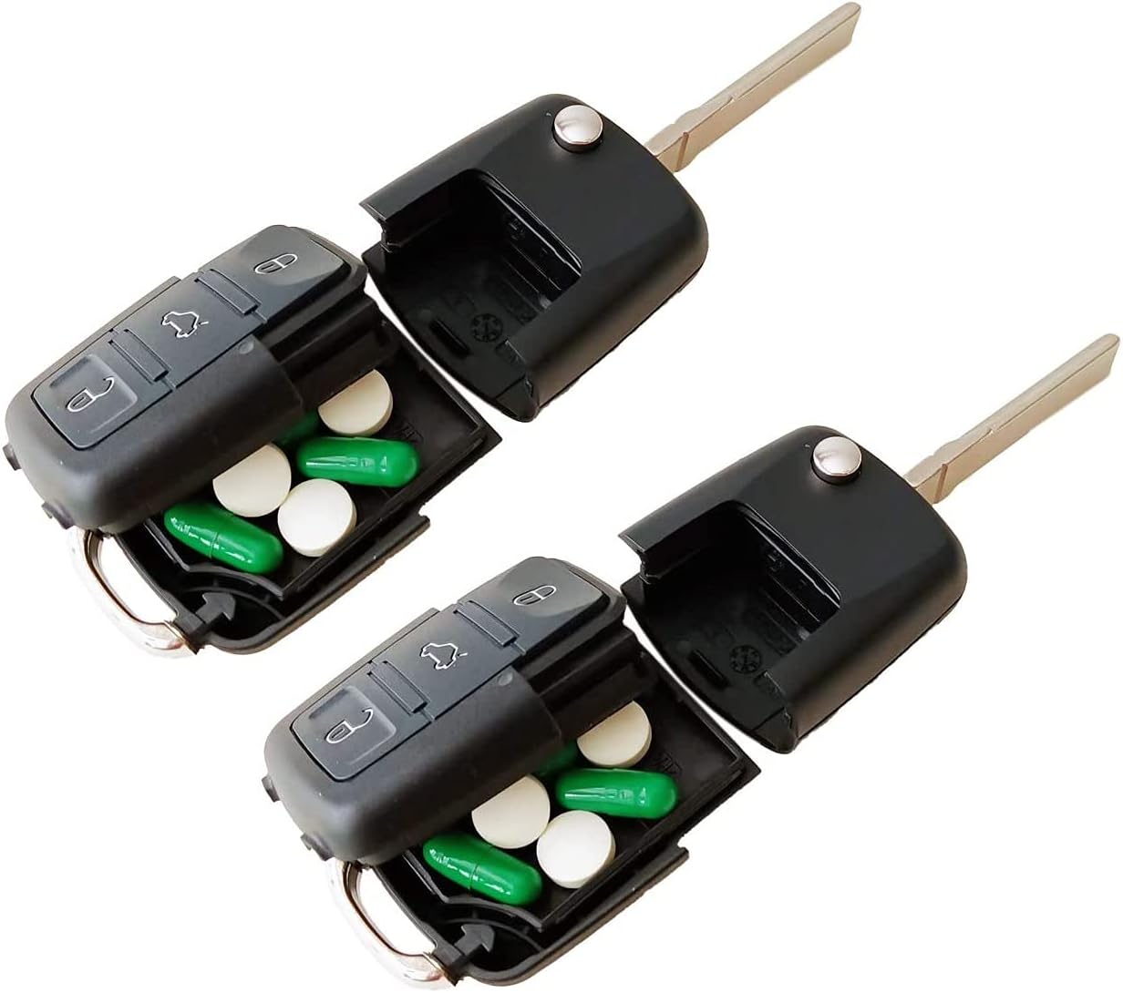 Fake Car Key Safe (2 Pack) - Ultra Realistic Keys Diversion Safe - Hidden Secret Compartment Decoy Car Key Fob - Hide And Store Money Waterproof Storage Cash Holder Container Lock