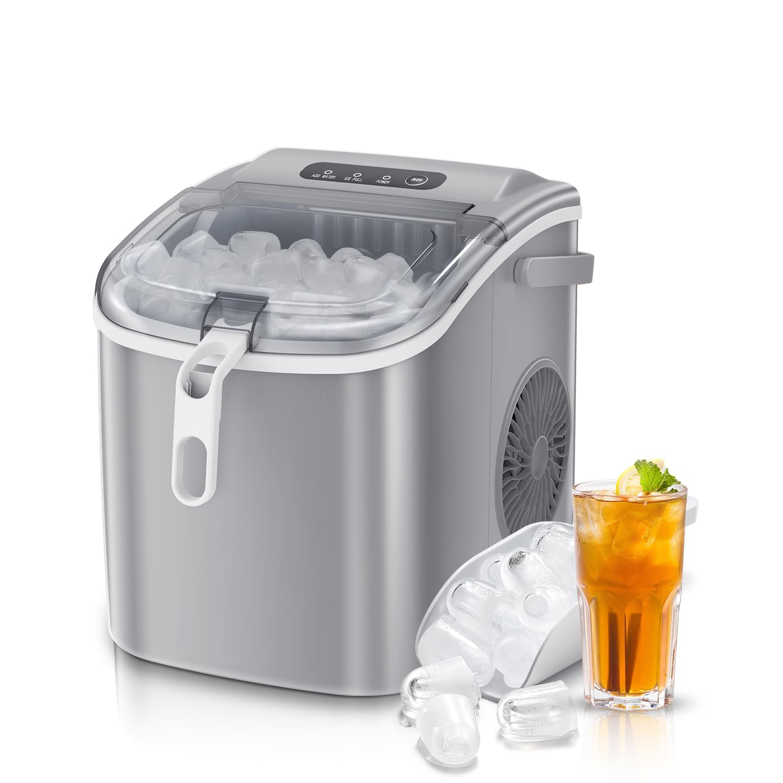 Antarctic Star Countertop Ice Maker Portable Ice Machine With Handle,Self-Cleaning Bullet Ice Makers, 26lbs/24h, 9 Ice Cubes Ready In 6 Mins For Home Kitchen Bar Party (Grey) on Fridge.com - View 1