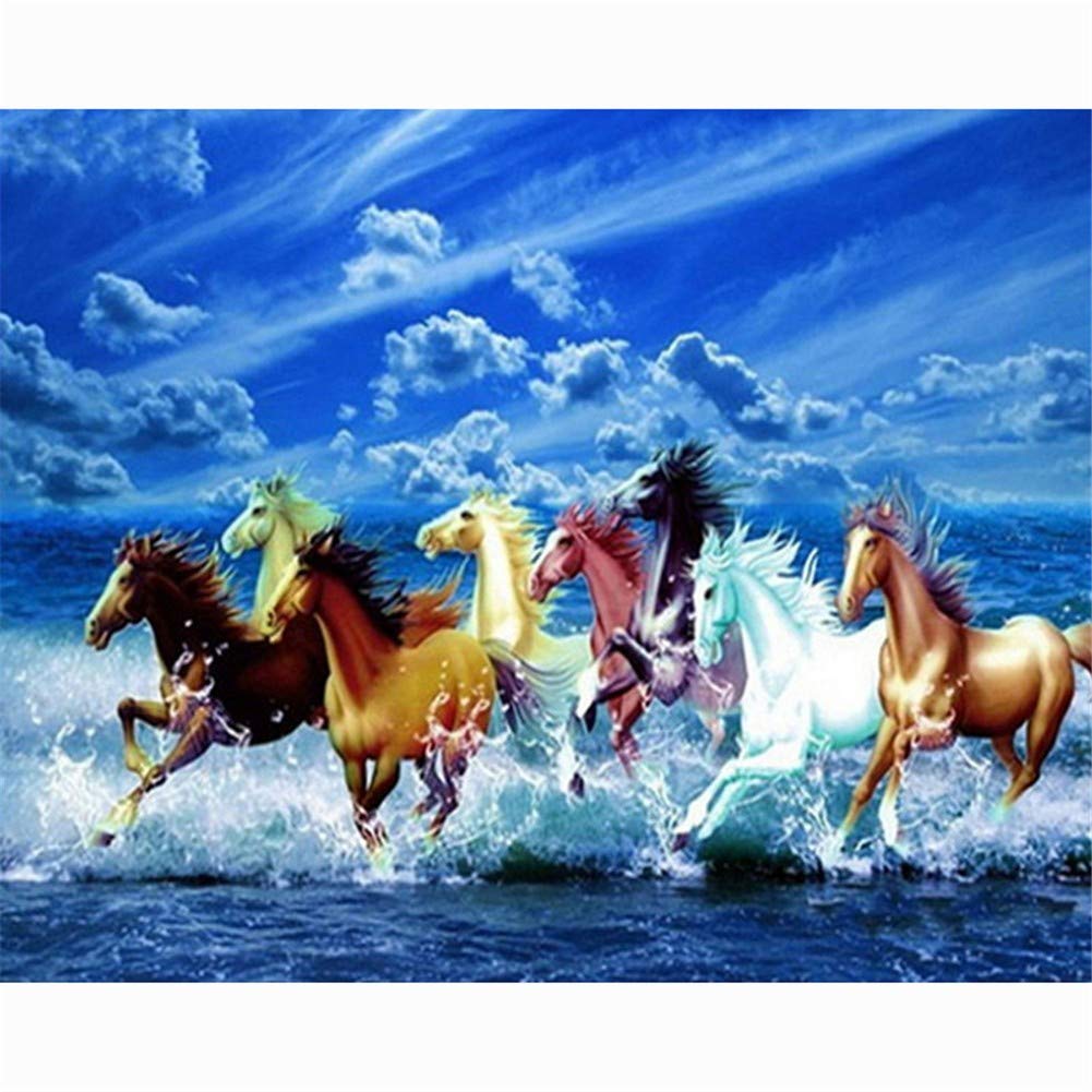 Peinture diamant chevaux de course kit anti stress adulte 60x80 cm