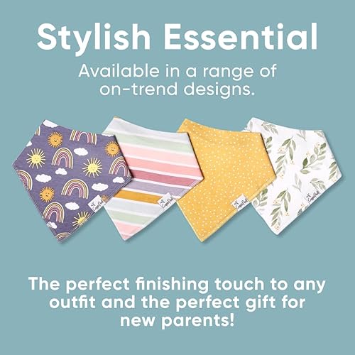 Miniatura 344 de Copper Pearl Paquete de 4 baberos de algodón suave para babeo y dentición, baberos absorbentes para bebés niñas y niños, ajustables para adaptarse a