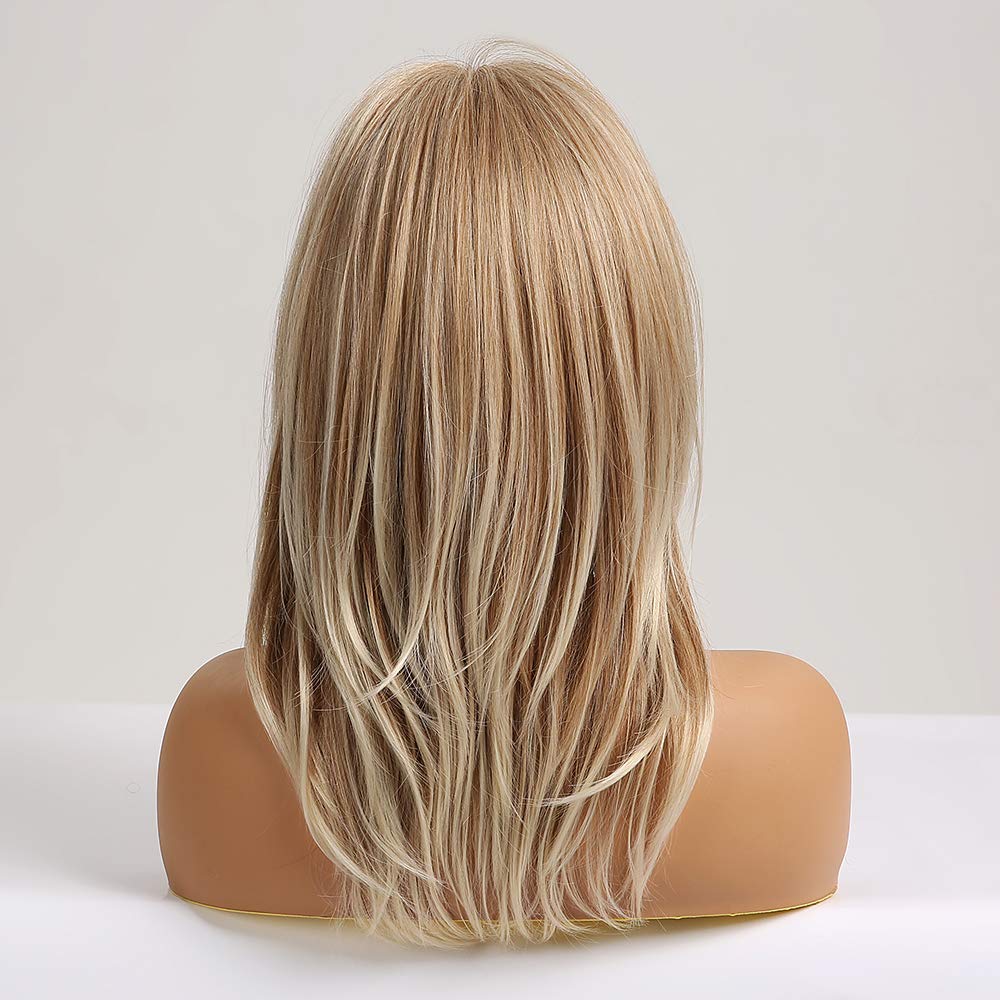 BERON Blonde Wig Long Layered Wigs for Women Blonde Wig Layered Wigs Blonde Synthetic Hair Wig with Bangs