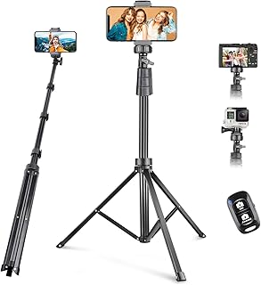 Torjim 67" Phone Tripod, Extendable iPhone Tripod Stand with Wireless Remote & Phone Holder, Aluminum Selfie Stick Tripod for iPhone/Camera/GoPro