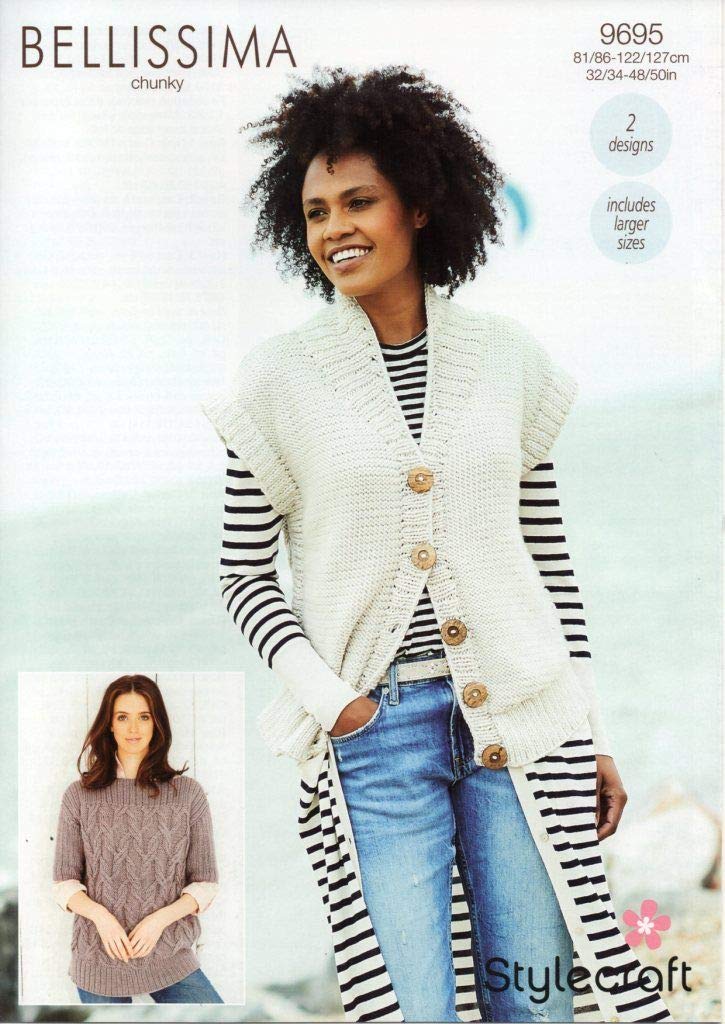 Stylecraft Bellissima Chunky Pattern 9695 - Sweater & Jacket, 2 Designs Includes Larger Sizes