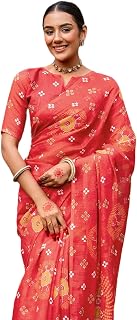 SIRIL Women's Cotton Linen Bandhani Printed Saree with Unstitched Blouse Piece Price In India