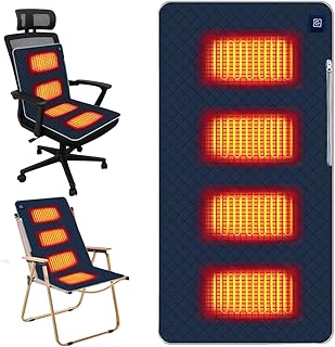 NAVESO Cojín Portátil Calefactable, 45 X 90 cm Asiento Calefactable Estadio con 4 Zonas De Calefacción, 3 Niveles, Almohada Electrica USB para Excursiones, Camping, Sillas De Oficina, Sofás
