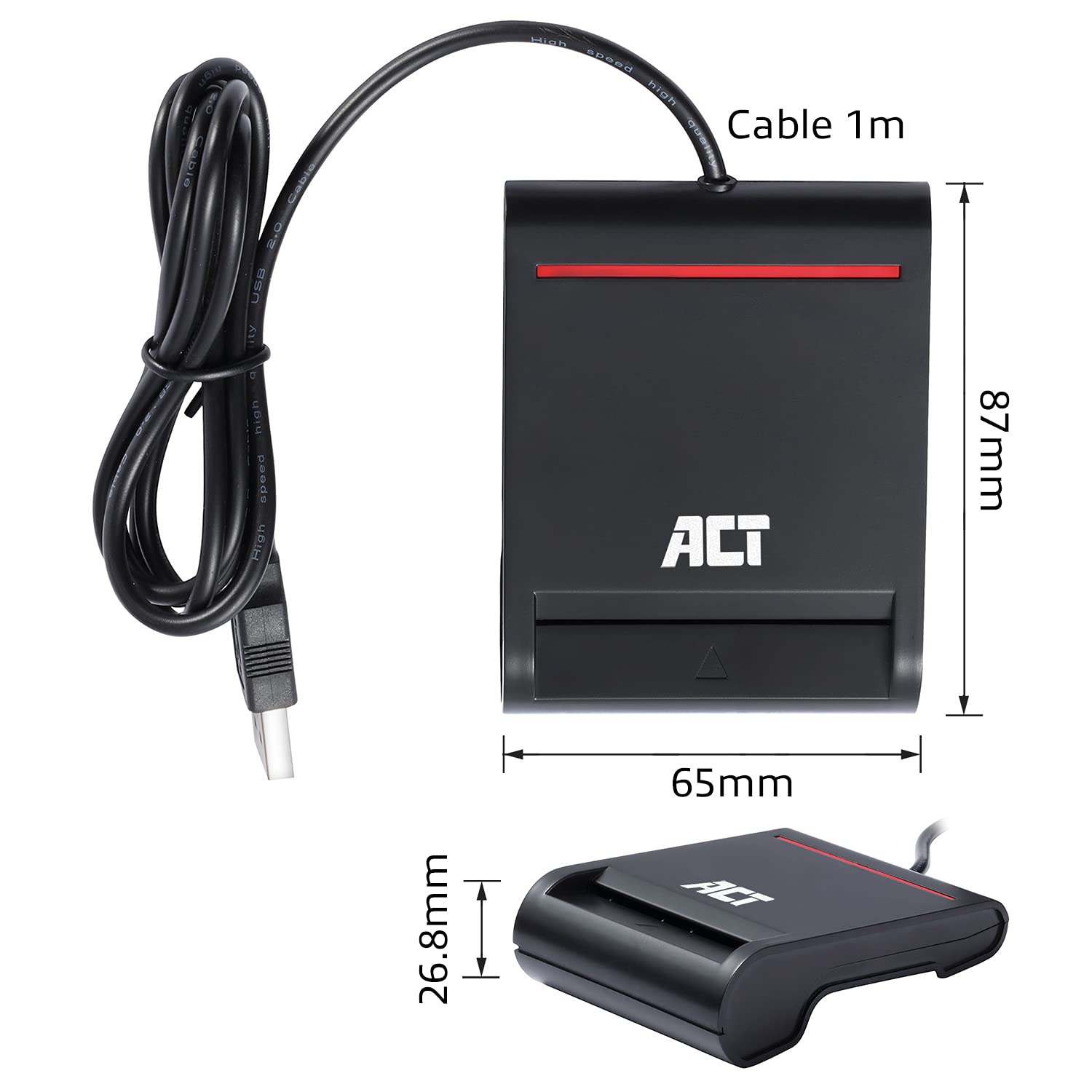 ACT Czytnik kart eID Belgium, czytnik kart chipowych USB, nie nadaje się do identyfikatorów App 2, status Power LED - AC6015
