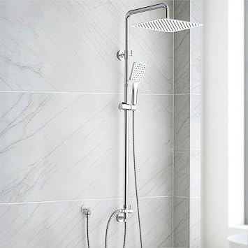 SunCleanse Shower Riser Rail Kit 30x30 cm Square Overhead Rainfall Chrome