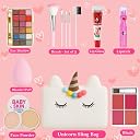 Real Makeup Kit for Girls & Teens – 16 PCS Safe & Washable Beauty Set with Unicorn White Fur Bag – Non-Toxic Cosmetics for Ages 7–16 – Gift Set with Brushes, Lip Gloss, Blush & More gallery image