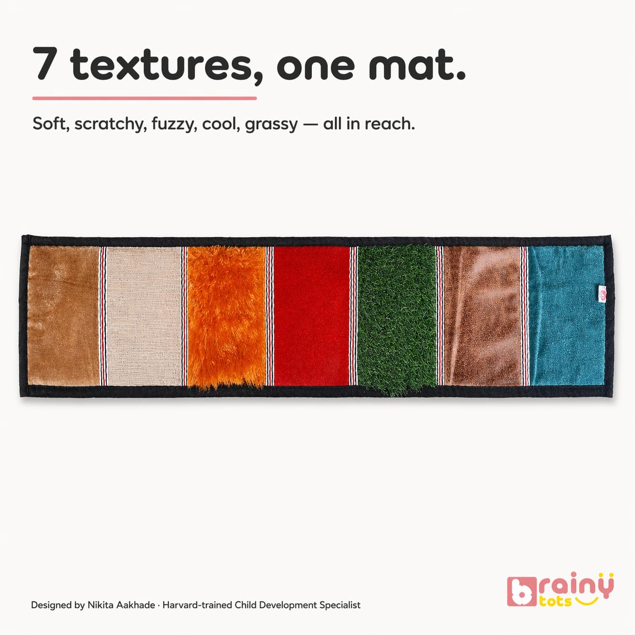 Brainytots Sensory Play Mat for Babies & Toddlers | Texture Mat with 8 Touch Surfaces for Kids 6 Months to 4 Years | Montessori Learning Toy for Early Education, Sensory Development & Motor Skills 3