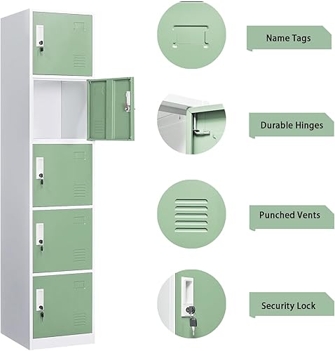 Miniatura 5 de Armario de almacenamiento para taquillas, taquillas metálicas para empleados con llaves, armario de almacenamiento de 5 niveles para oficina,