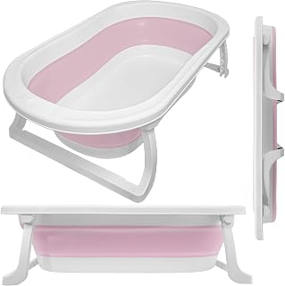 ALMAR Baby Bañera plegable bebé hasta 24 meses Rosa plegado compacto con patas antideslizantes para recien nacido doble plegado