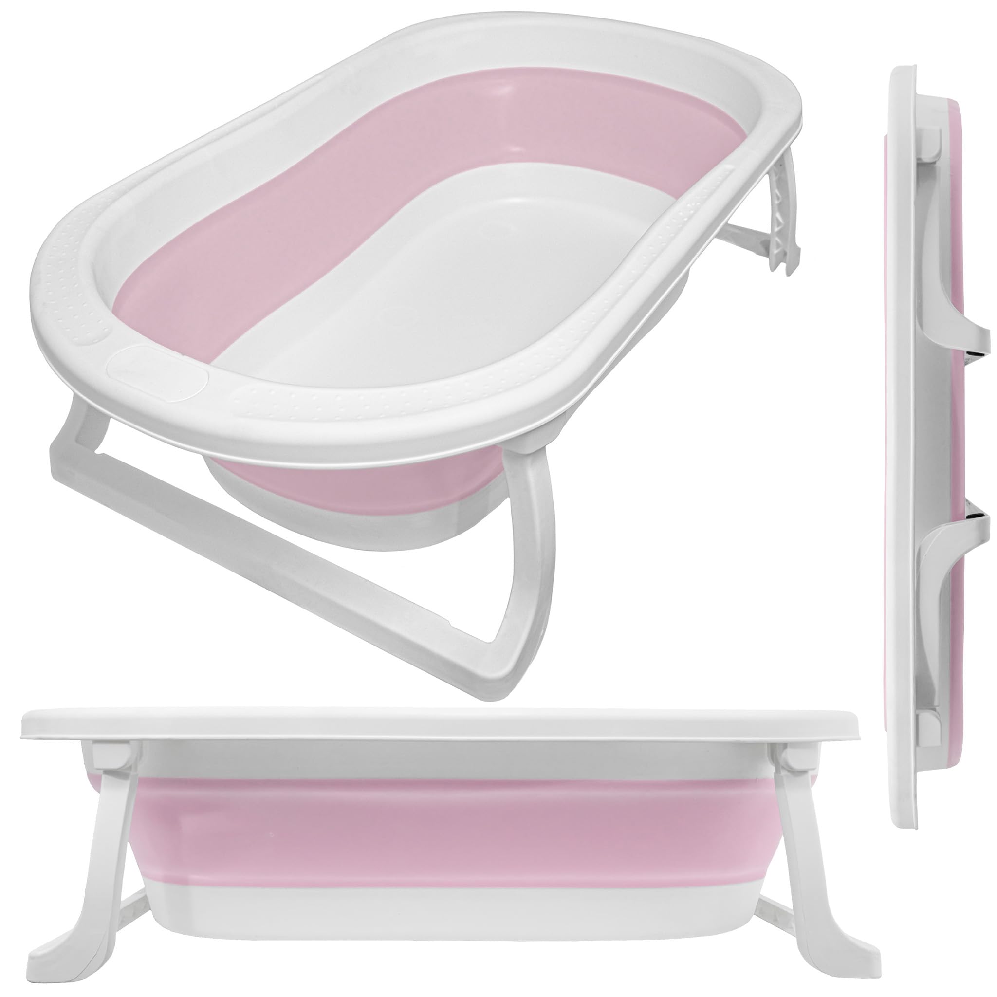 ALMAR Baby Bañera plegable bebé hasta 24 meses Rosa plegado compacto con patas antideslizantes para recien nacido doble plegado