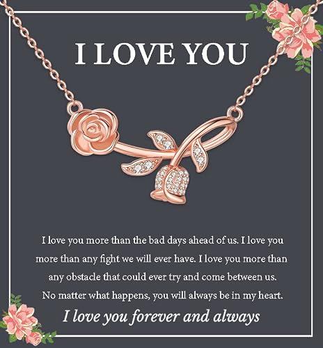 URMWMOO Rose Flower Necklace for Women 925 Sterling Silver Rose Gold Pendant Necklaces Jewelry Birthday Christmas Mother's day Gifts for Women Girls Wife