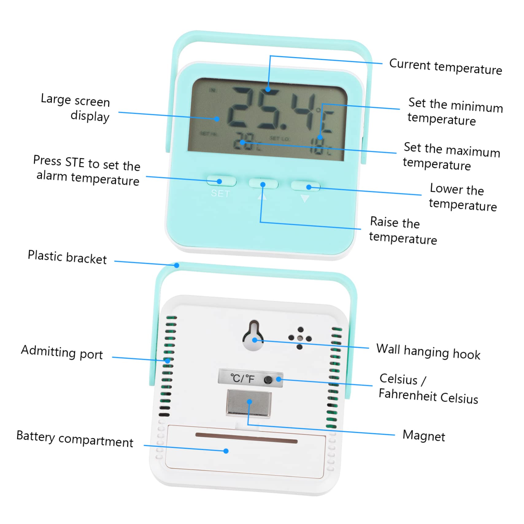 HANABASS 3stücke Thermometer Digitales Display Temperaturmessgerät Mit Alarmfunktion Magnetisch Für Kühlschrank Und Gefrierschrank Messbereich Bis Einfache Ablesbarkeit Kompakt Und