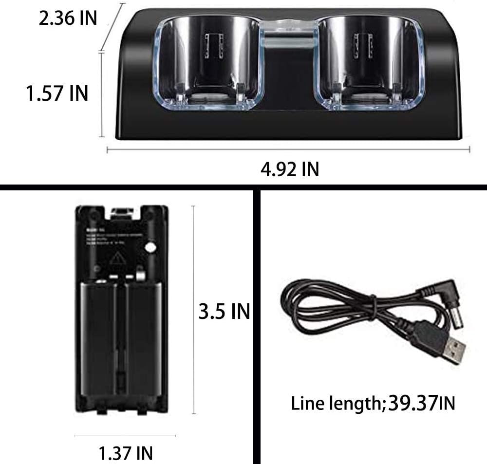VTone 2 in 1 Controller Charging Station for Wii Remotes, Gamepad Charger with 2 Pack 2800 MAh High Capacity Rechargeable Battery Pack (Black)
