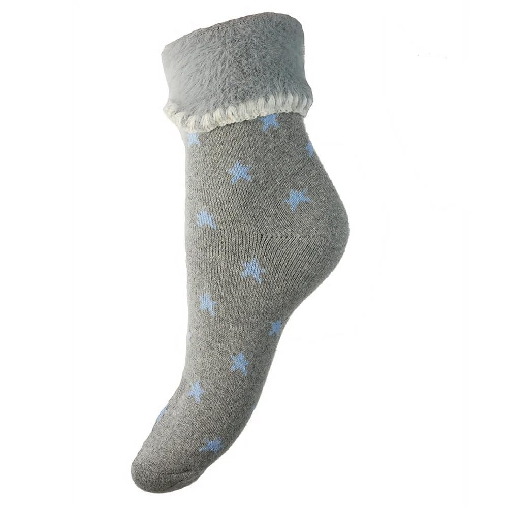Joya Luxurious Cuff Socks With Blue Stars And Faux Fur UK 4-7