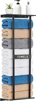Vertical Towel Rack Wall Mounted - Metal Rolled Towel Holder, 31 Inch Black Space Saving Bathroom Storage Shelf for Shower, Toilet & RV Black