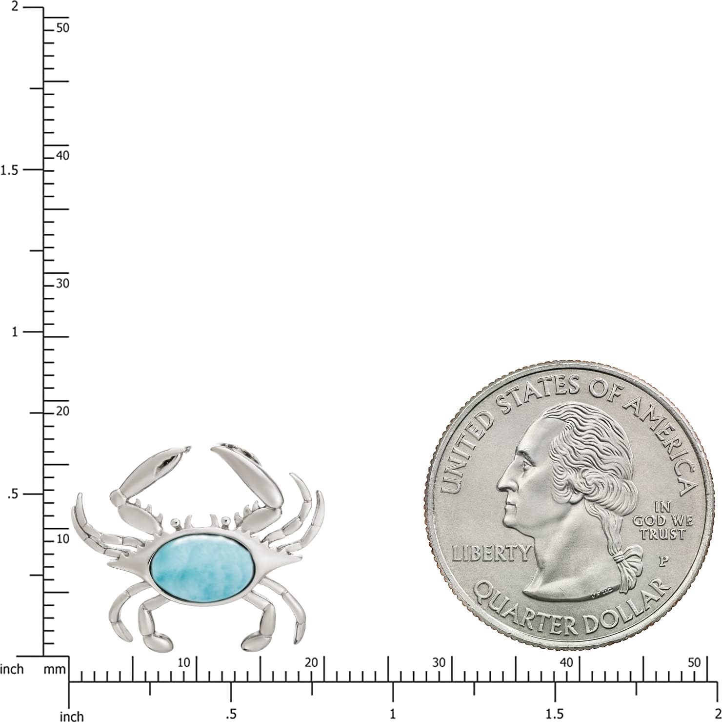 925 Sterling Silver Natural Larimar Crab Necklace Pendant with 18" Box Chain, Horoscope Zodiac, Nickel Free Hypoallergenic for Sensitive Skin, Gift Box Included