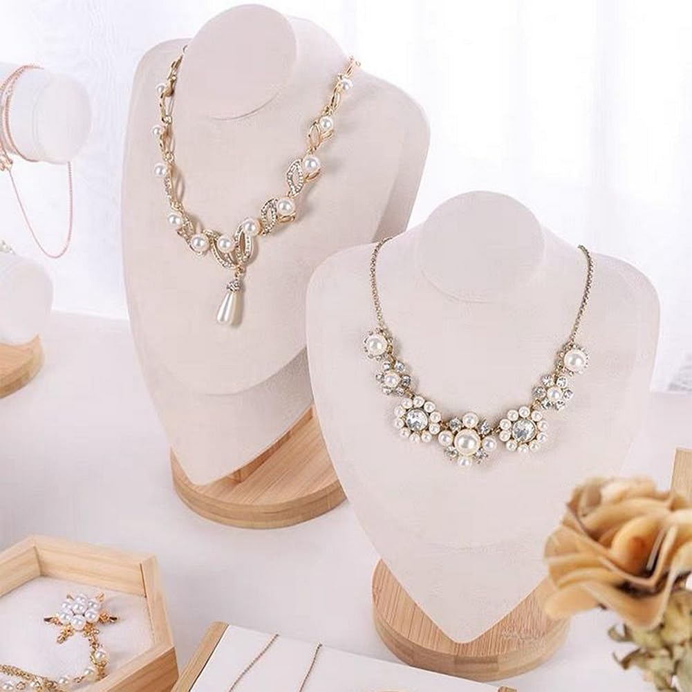 2 Pack of Solid wood portrait model chain long necklace Bust jewelry display props, jewelry retail store counter necklace pendant stand rack Jewelry Showcase Display Holder for vender selling