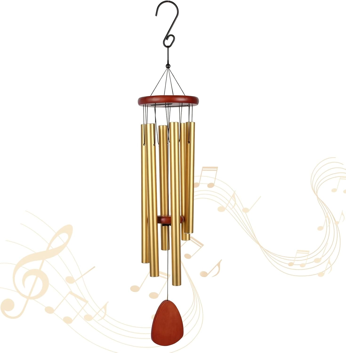Memorial Wind Chimes for Loss of Loved One, 32 Inch Sympathy Wind Chimes with 6 Harmoniously Tuned Aluminum Tubes & Weather-Resistant Wood, Deep Tone Chime for Garden Patio Funeral Gift, Golden