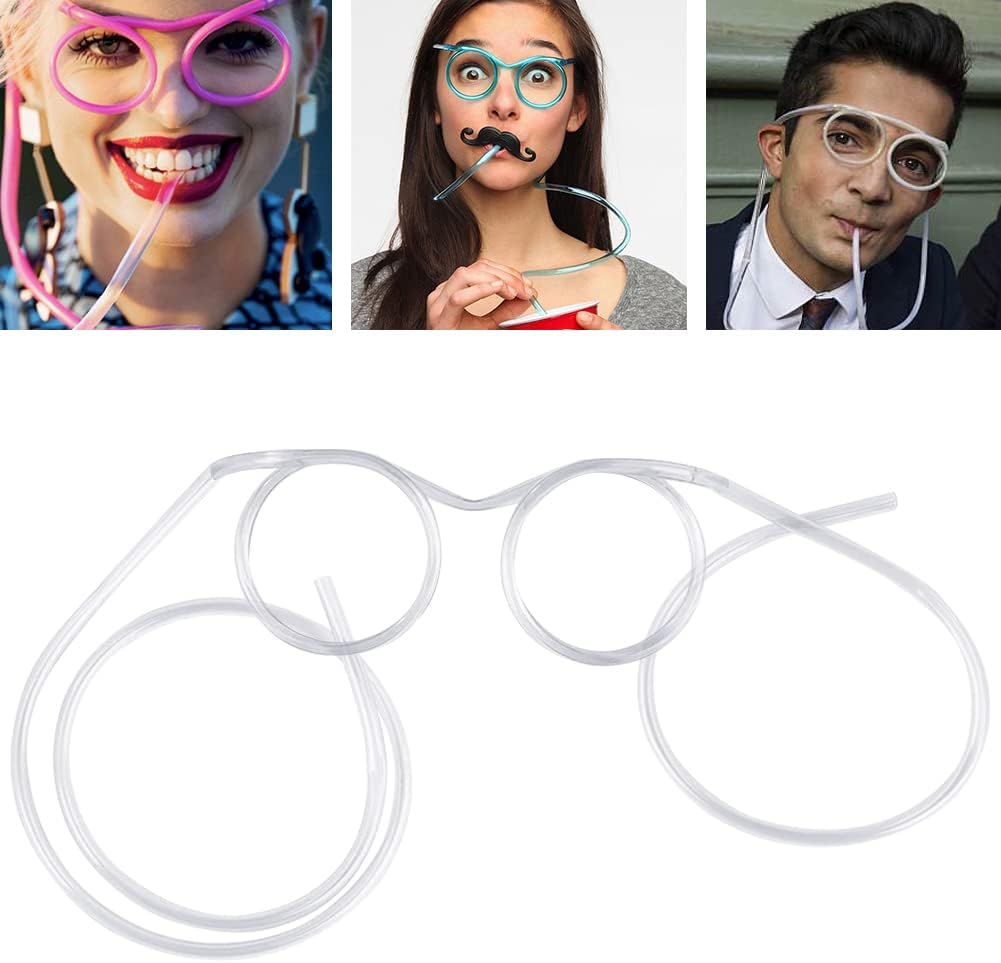 Funny Glasses Straw, Flexible Drinking Straw Novelty Eyeglass Frame Bar Accessories for Birthdays, Bridal Showers, Party Supplies, Favors, Game Ideas(crystal)
