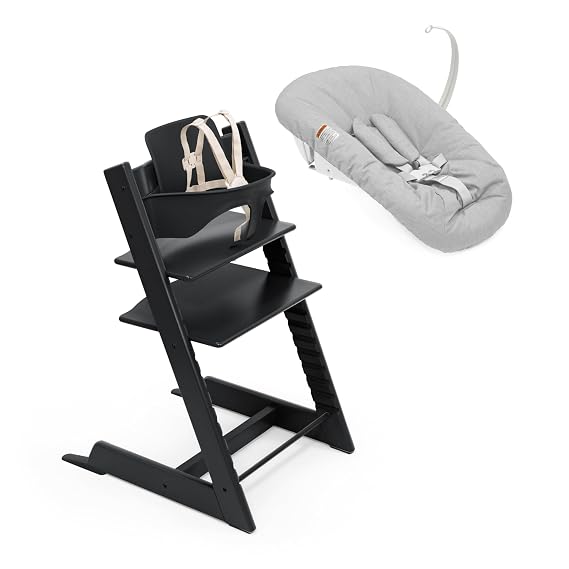 Stokke Tripp Trapp High Chair2, Black (Includes Chair & Baby Set) with Newborn Set - Safe, Adjustable, Ergonomic Design