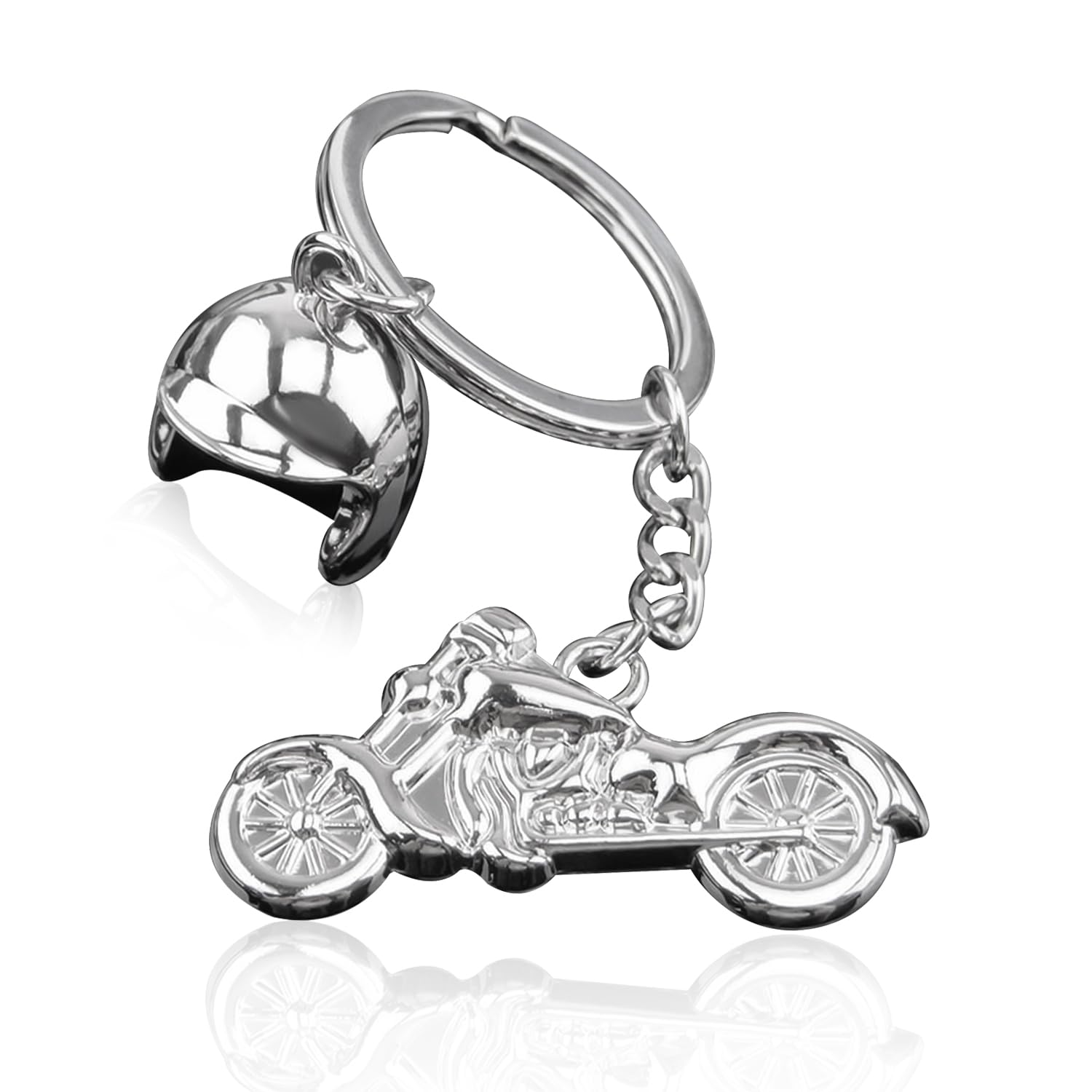1 llavero de metal plateado para casco de moto, llavero de moto, llavero mini llavero de moto, adecuado para bolsos, llaves, correas para teléfono móvil (plata), plata, no