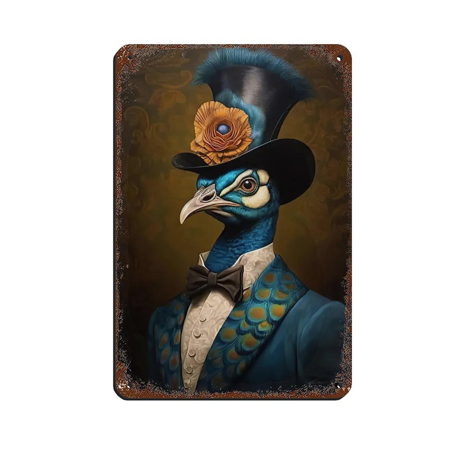 Vintage Renaissance Peacock Painting Poster Retro Poster Metal Tin Sign Chic Art Retro Iron Painting Bar People Cave Cafe Family Garage Poster Wall Decoration 8x12inch(20x30cm)