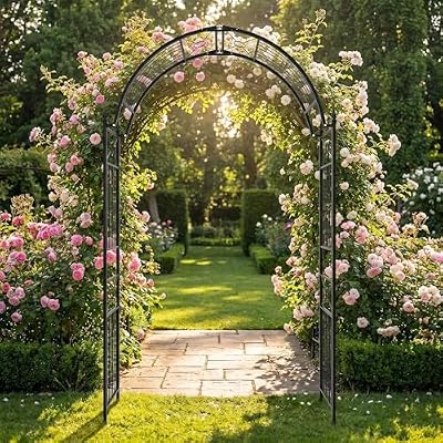1. GO Adjustable Steel Garden Arch, 8'2" High x 4'7" Wide, Garden Arbor for Various Climbing Plant, Outdoor Garden Lawn Backyard