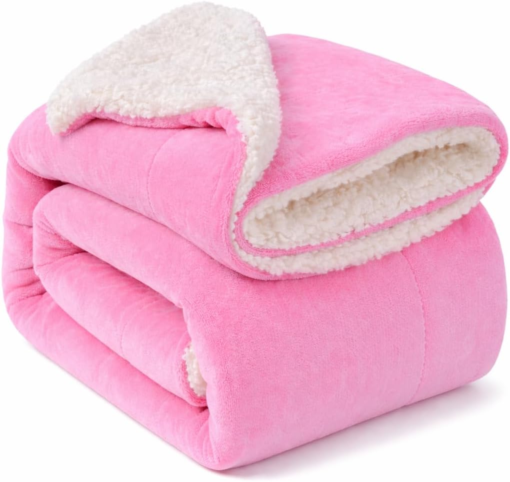 BRANDONN Baby Blanket 130x105 cm โ Ultra Soft Dual Layer Sherpa & Flannel, Lightweight Warm Newborn Blanket for Crib, Stroller, Travel & Feeding, Skin-Friendly, 1 Month Till 5 Years (Pink)