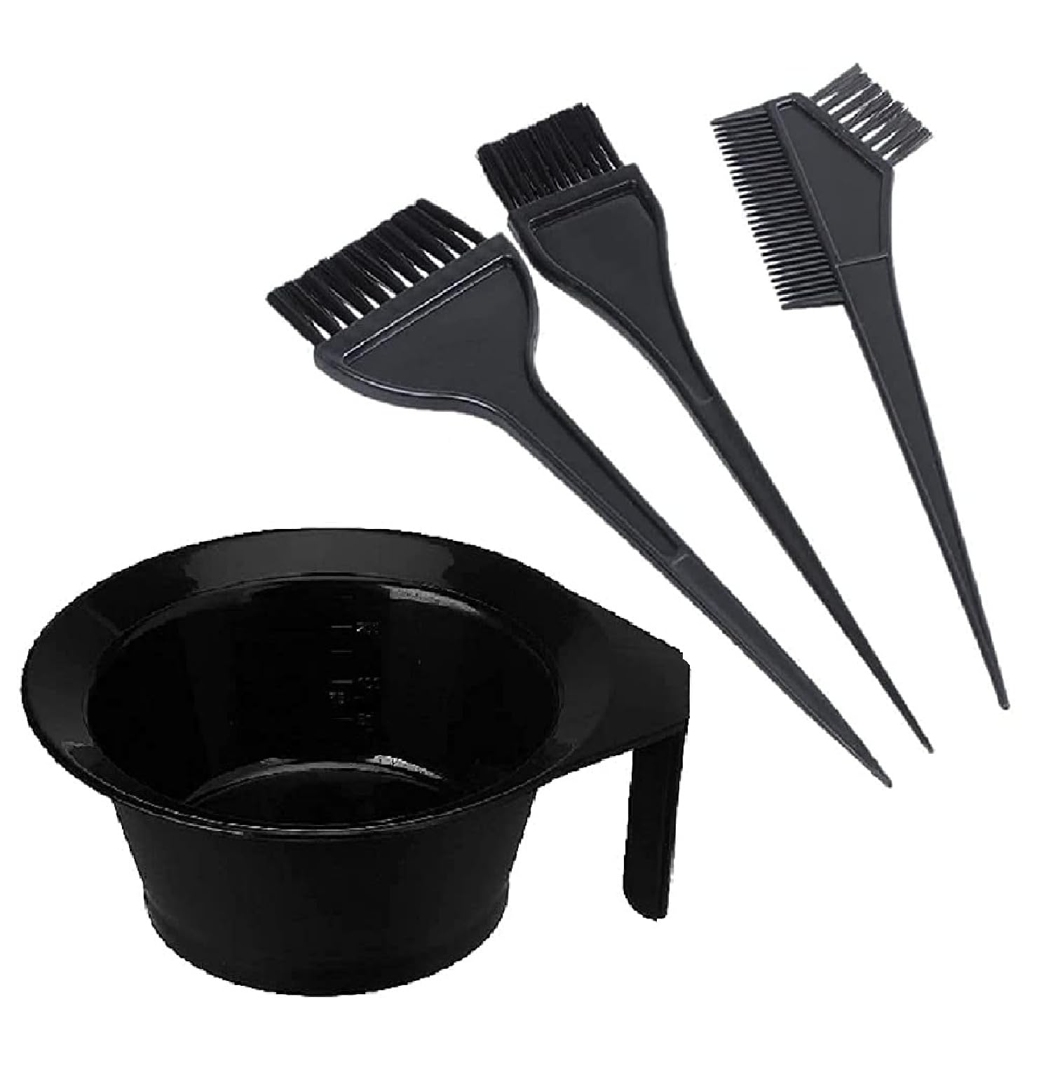 AVNISH 4 pc of Hair Color Comb, Dye Brush and Color Mixing Bowl Colouring Kit (Black) (Hair dye Bowl and 3 Brush)