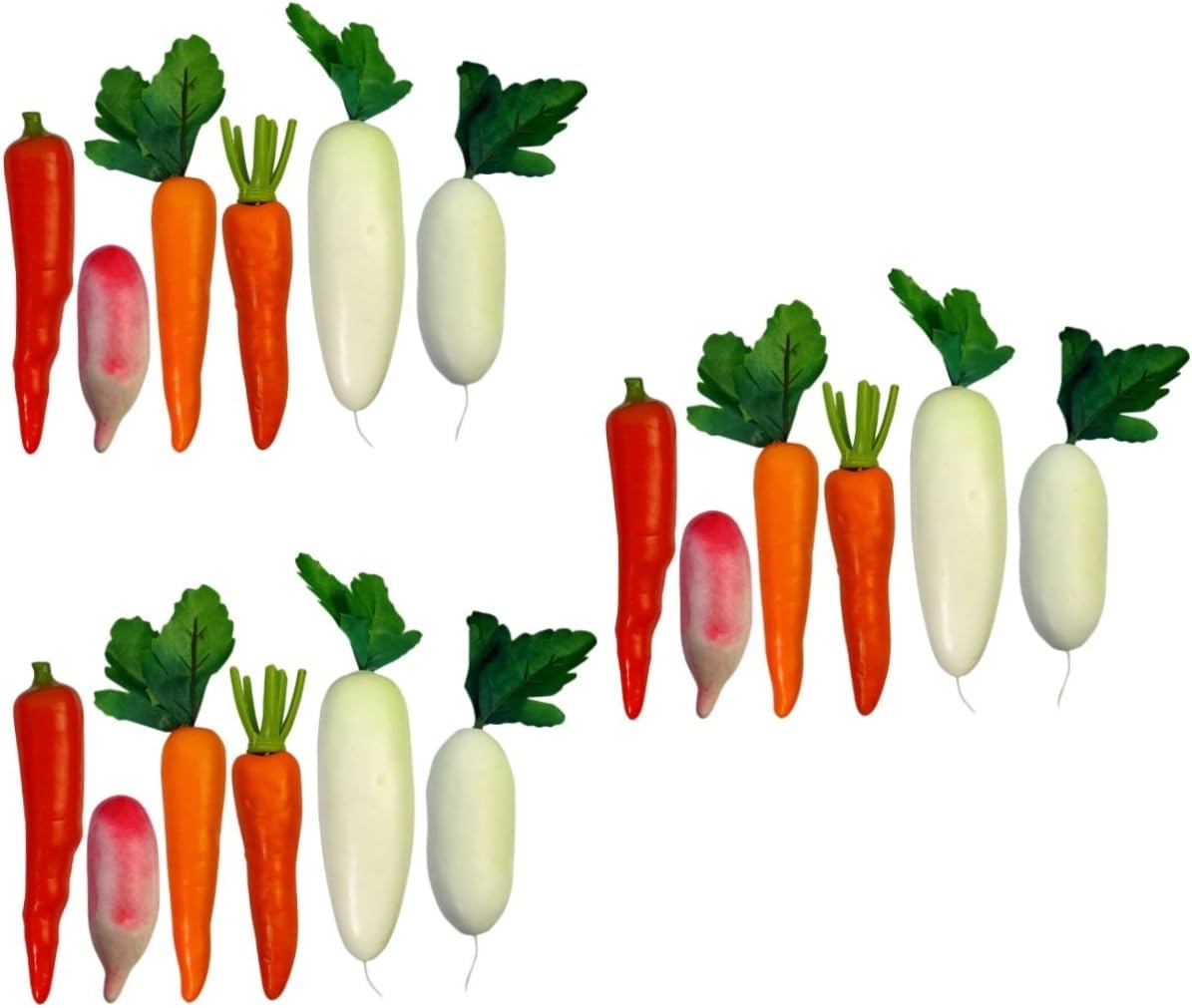 GLEAVI 3sets 6pcs Lifelike Fake Vegetable Realistic Radish Carrot Models for Home Decor Photography Props and Educational Use Bright Colors Easy to Clean 6pcs*3