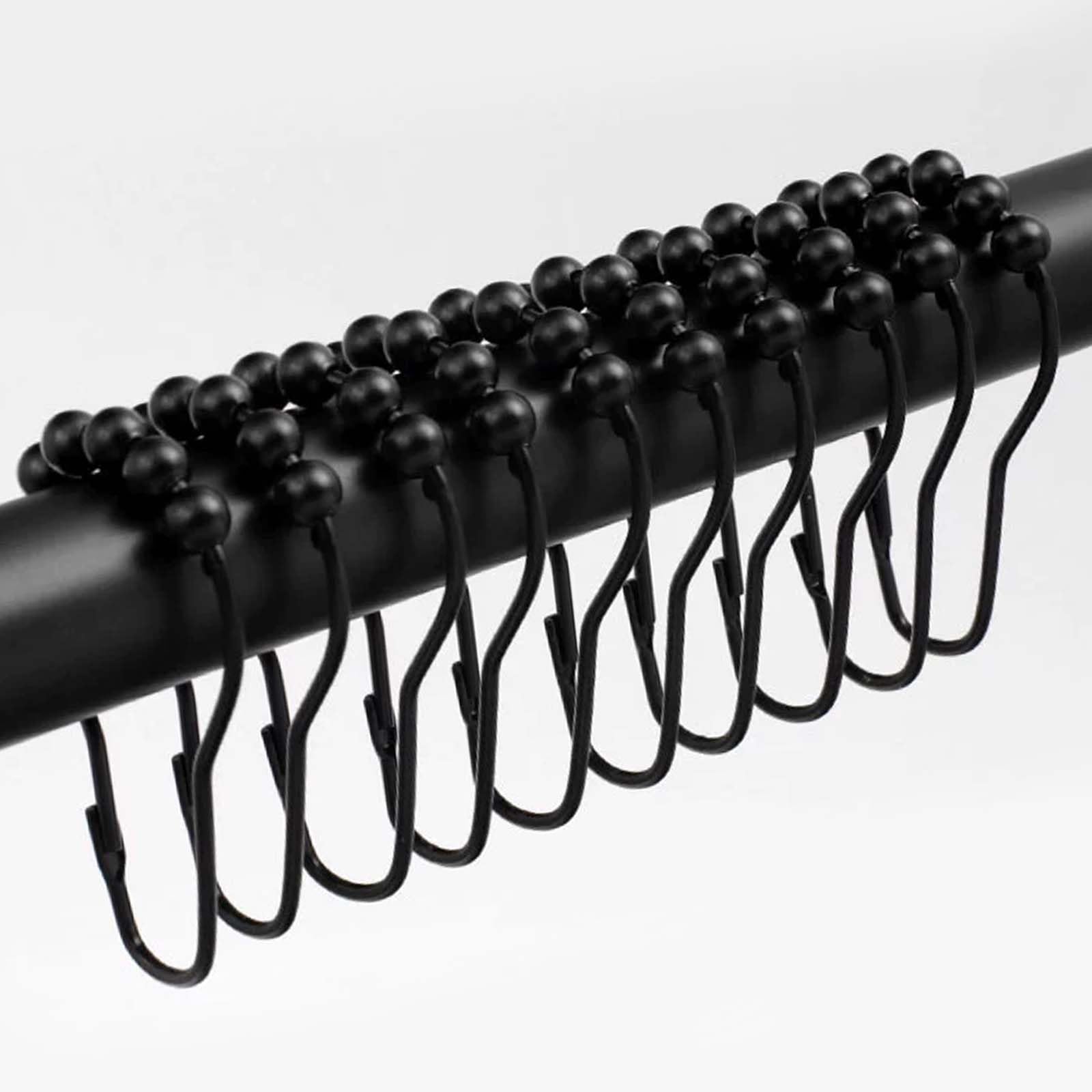 Ganci Per Tenda Doccia In Acciaio Inox 304 | 12 Pezzi Anelli Doppi Con Scorrimento Silenzioso | Colore Nero, Portata 22 Kg | Antiruggine